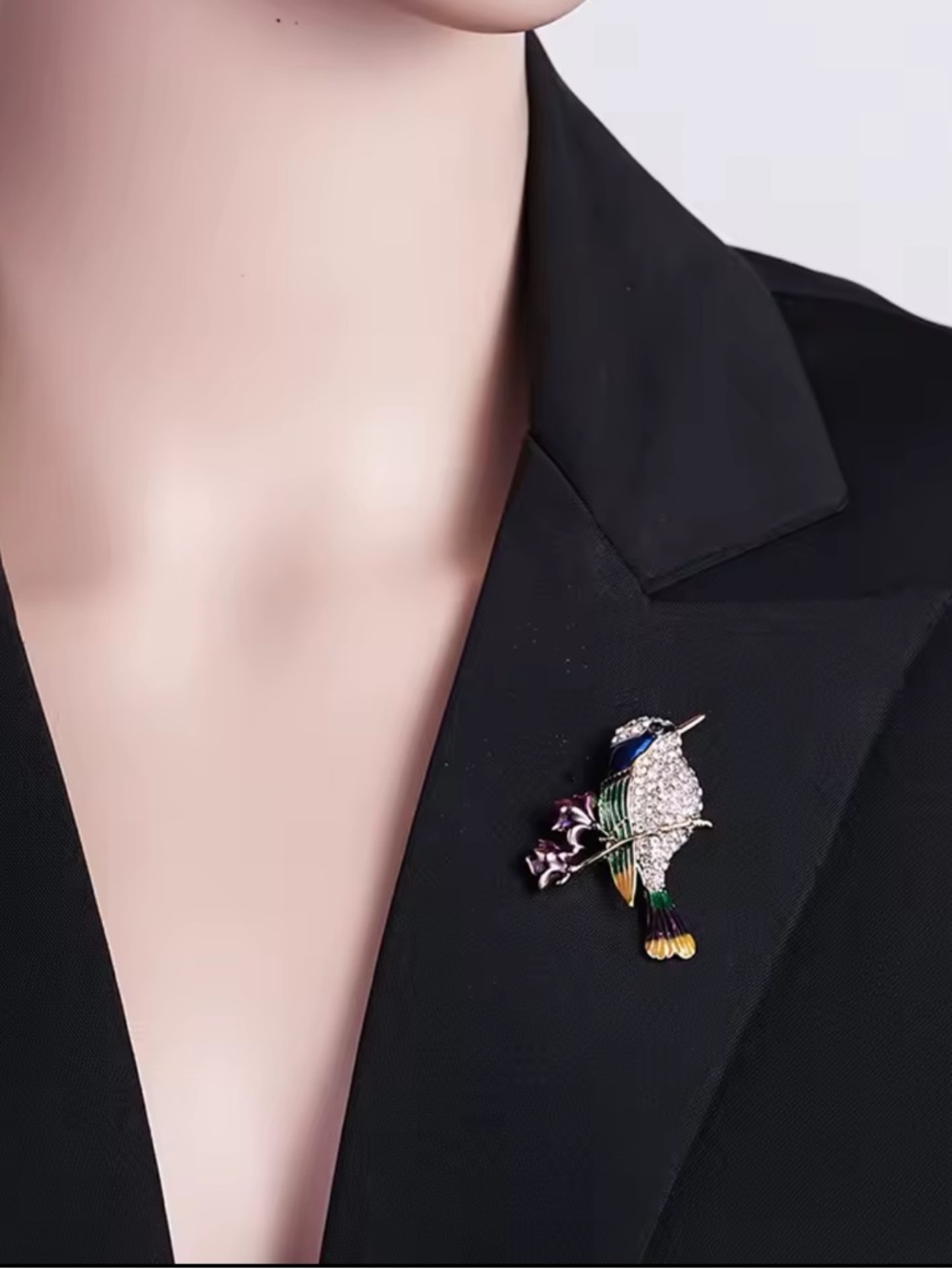 Colorful Crystal Bird Brooch Pin Rhinestone Hummingbird Floral Statement Jewelr - Picture 6 of 7